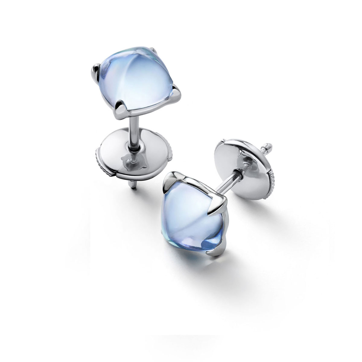 Baccarat Crystal Medicis Mini Stud Earrings Sterling Silver Aqua Mirror